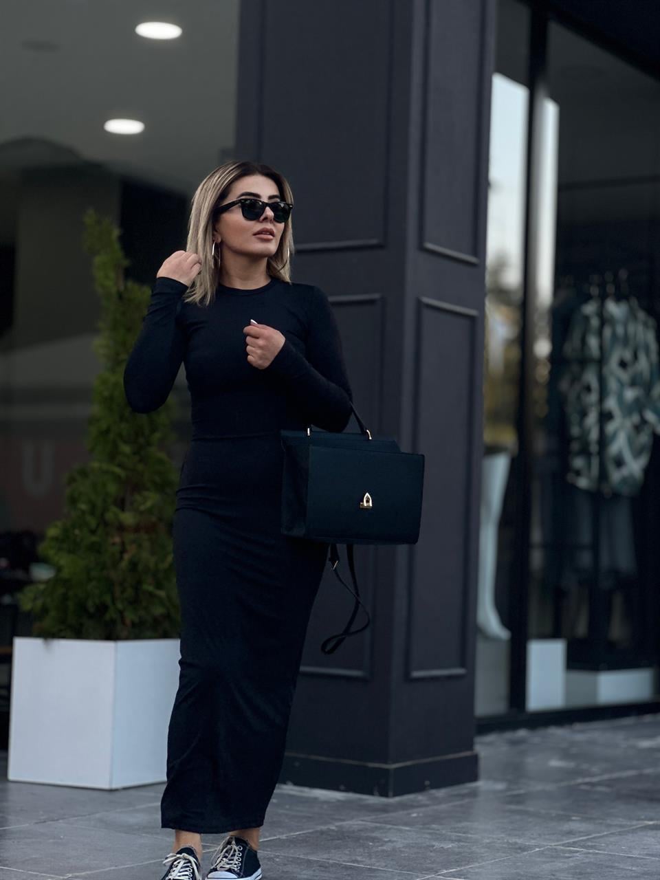 Siyah Orjinal Marka Maxi Boy Elbise