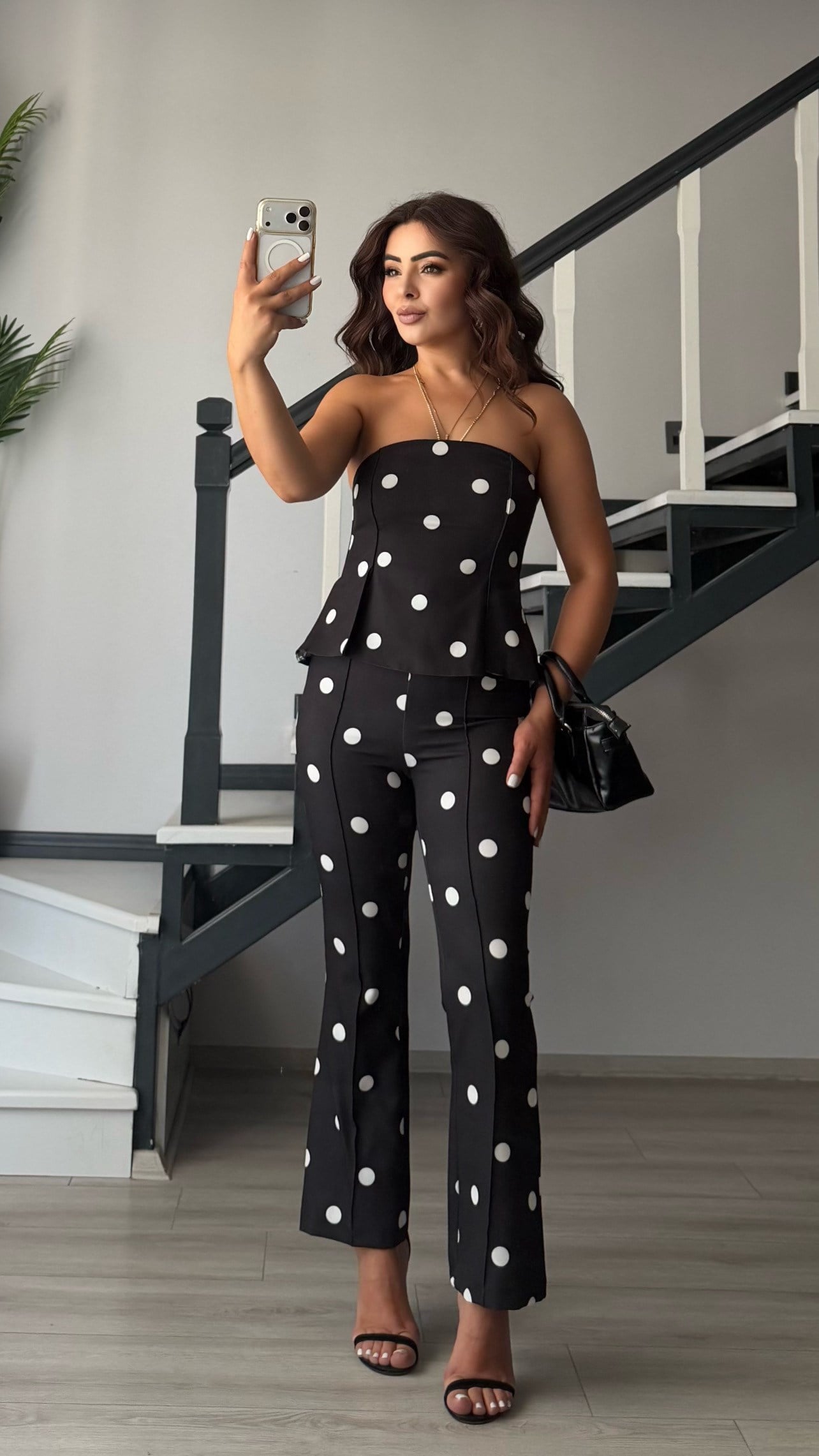 Black Polka Dot Strapless Jumpsuit