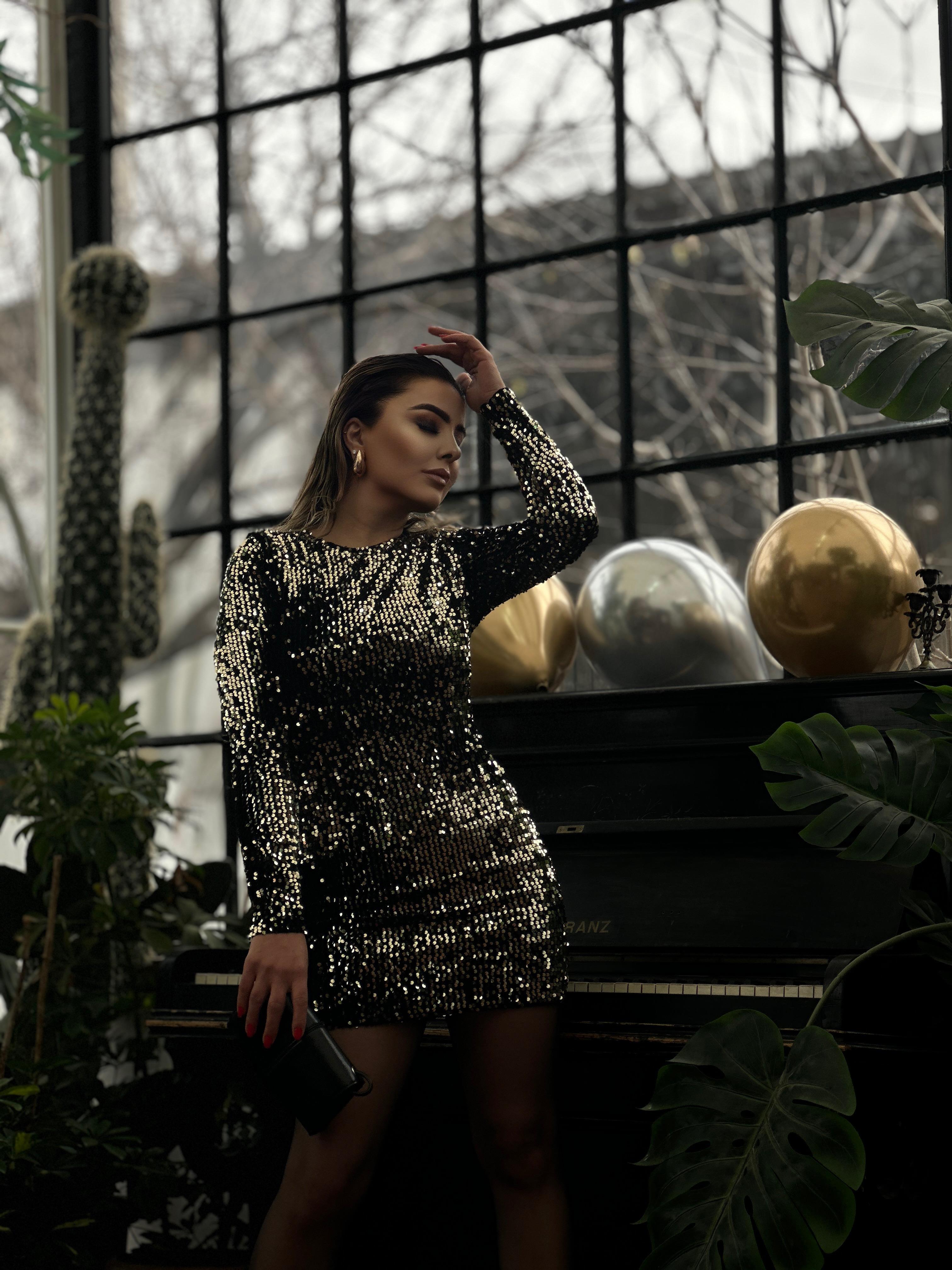 Black Sequin Mini Dress