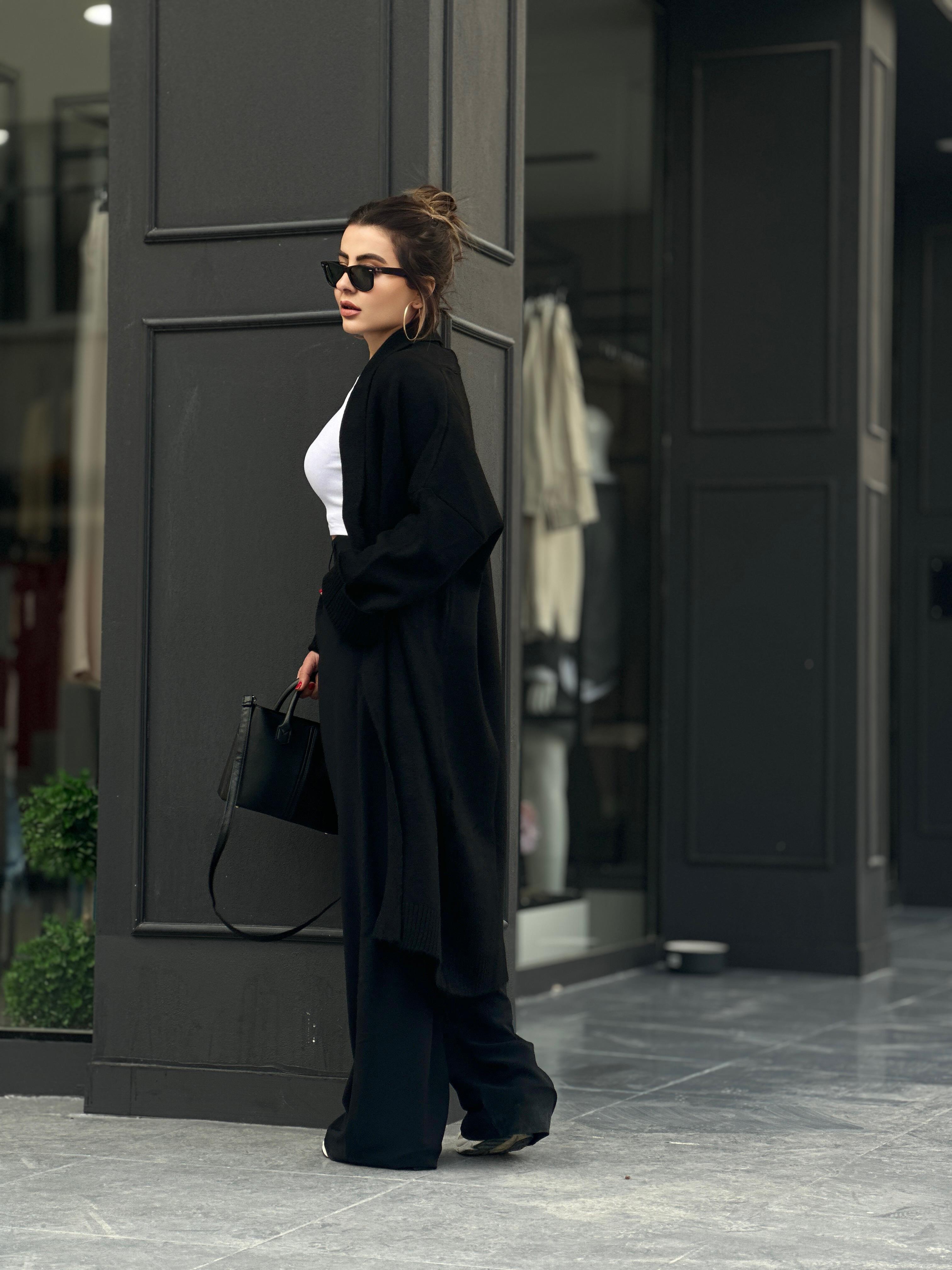 Black Shawl Collar Knitted Cardigan