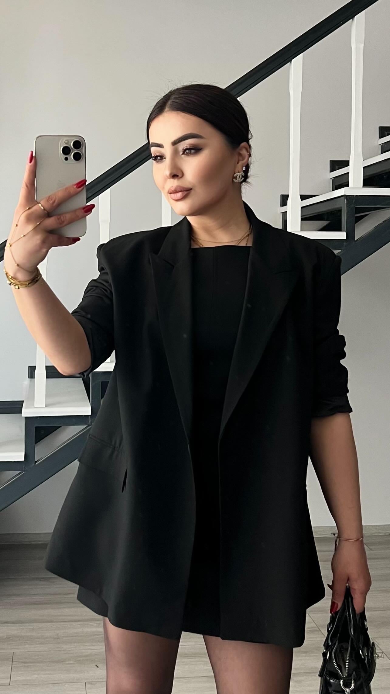Siyah Tek Düğme Oversize Blazer Ceket 