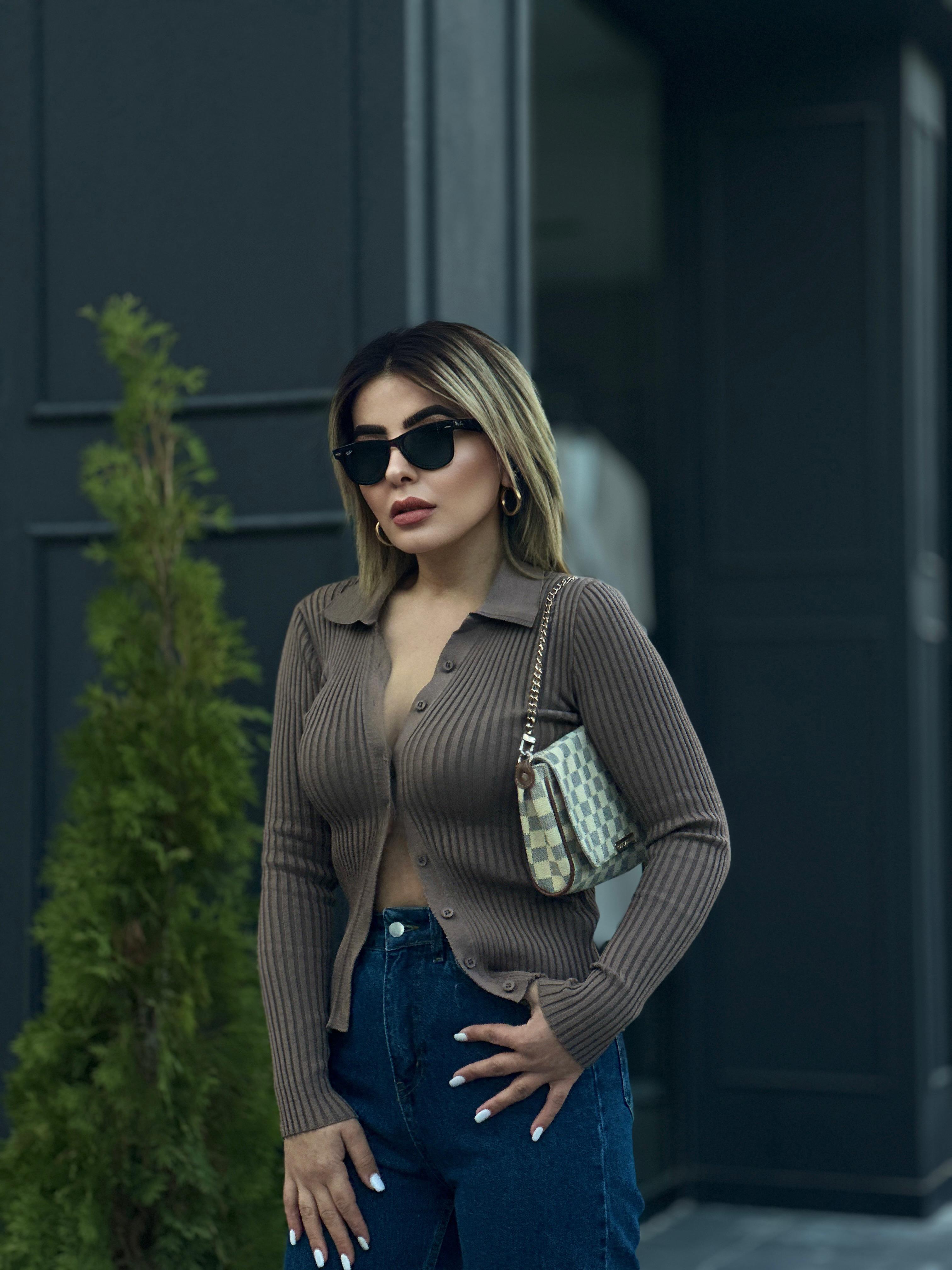 Vizon Polo Yaka Çelik Örme Düğmeli Triko Bluz