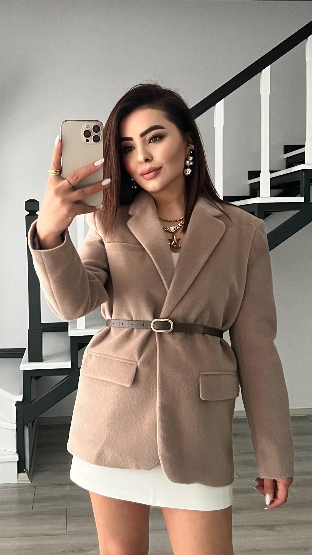 Vizon Premium Kendinden Kemerli Peluş Ceket 