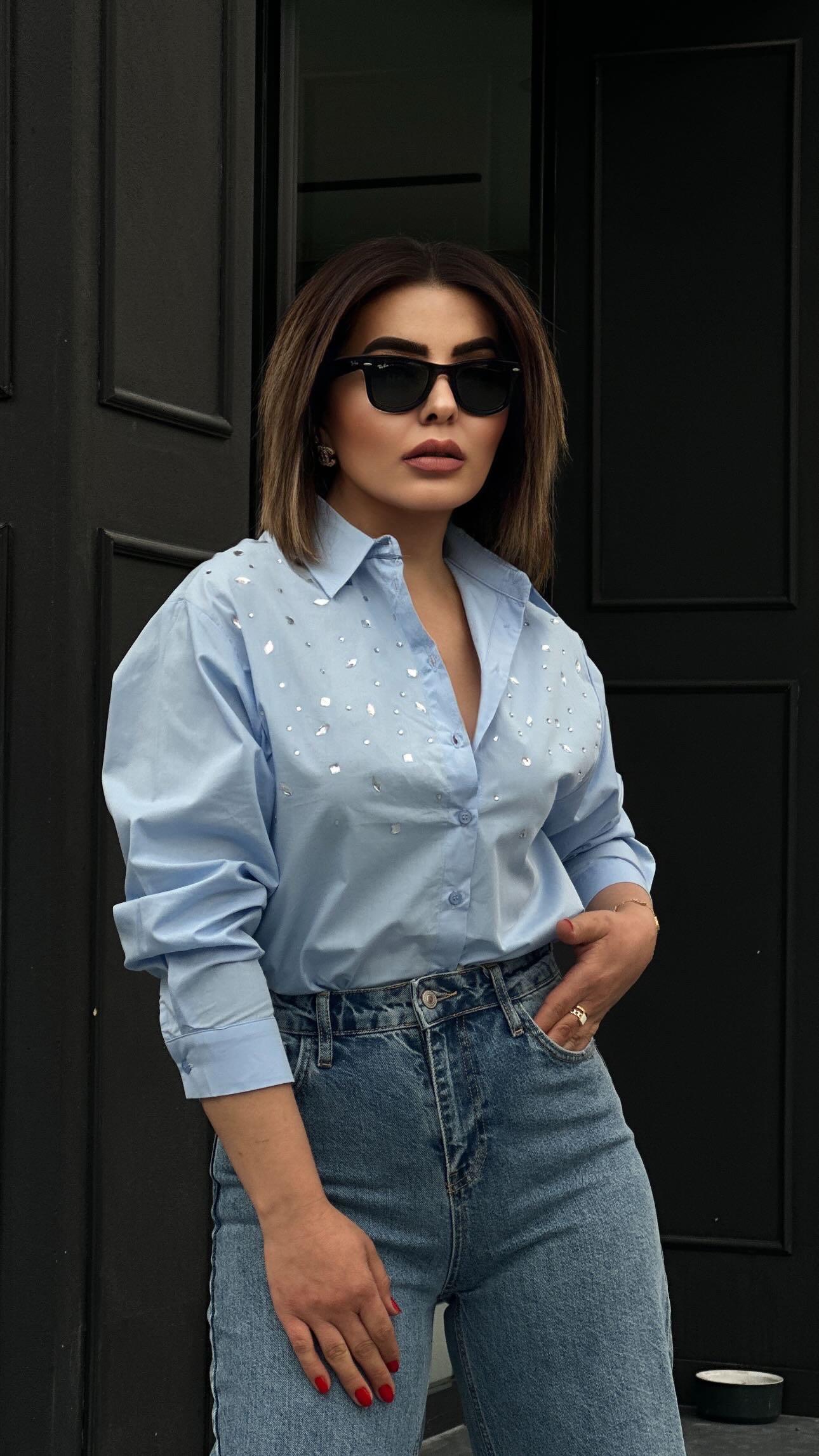 Zr Model Taş İşlemeli Poplin Gömlek 