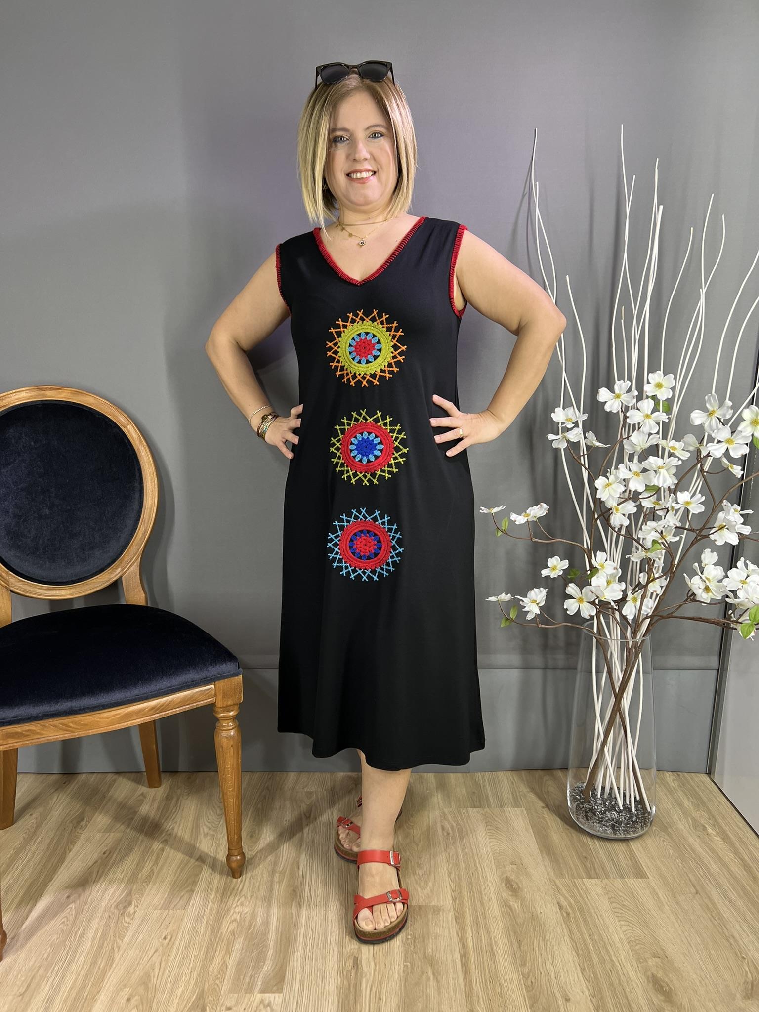 EYZ238 SİYAH KALIN ASKILI NAKIŞLI ELBİSE