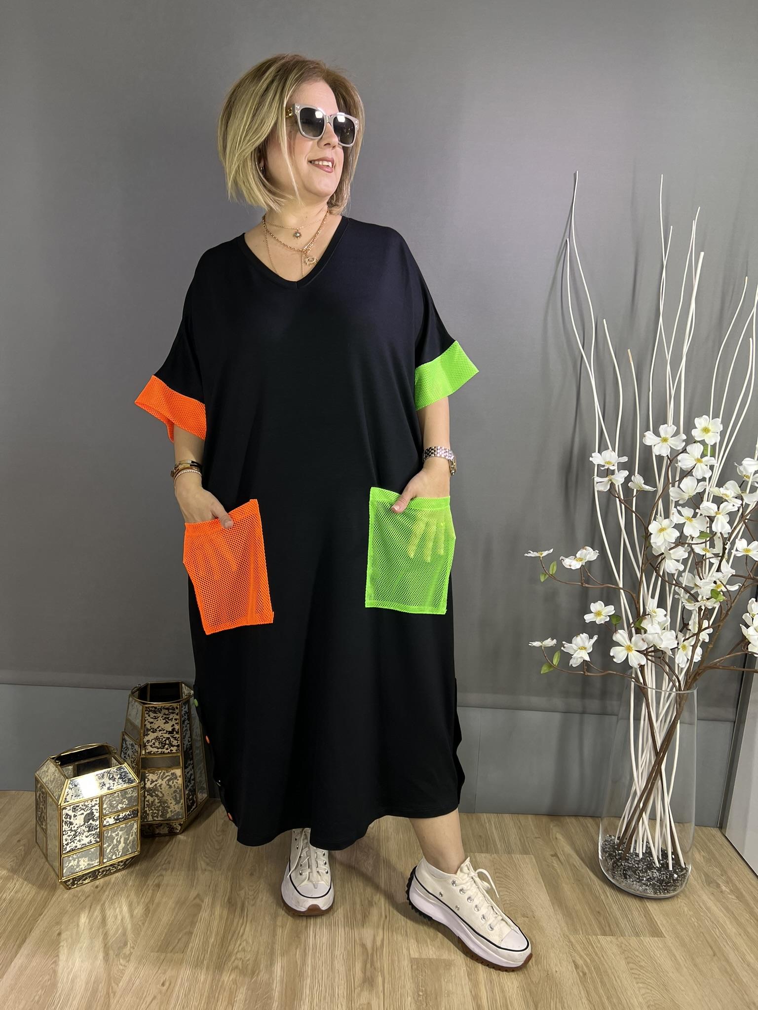 EYZ250 SİYAH NEON FİLELİ ELBİSE