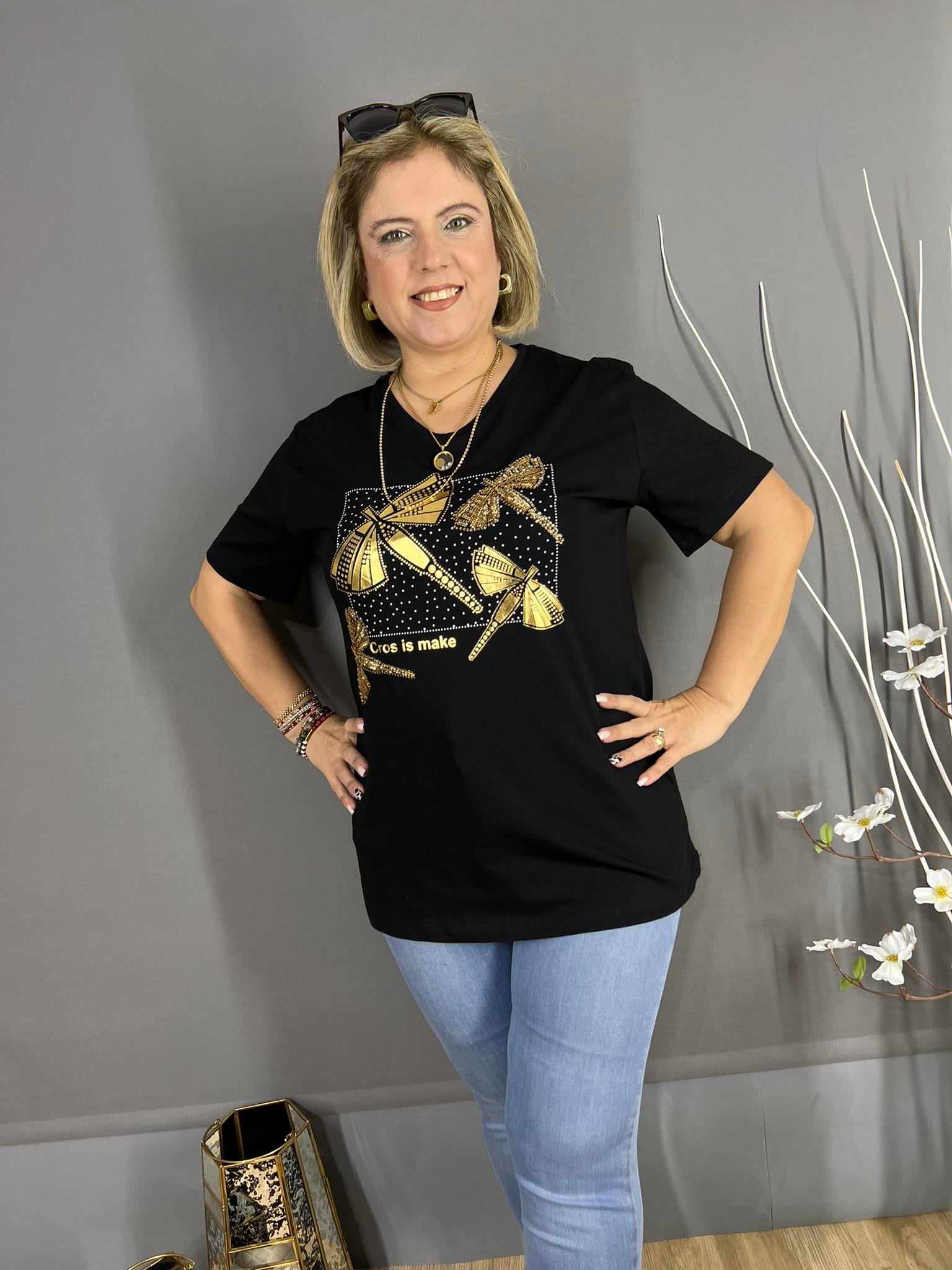 EYZ323 SİYAH GOLD KUŞ BASKILI TİŞÖRT