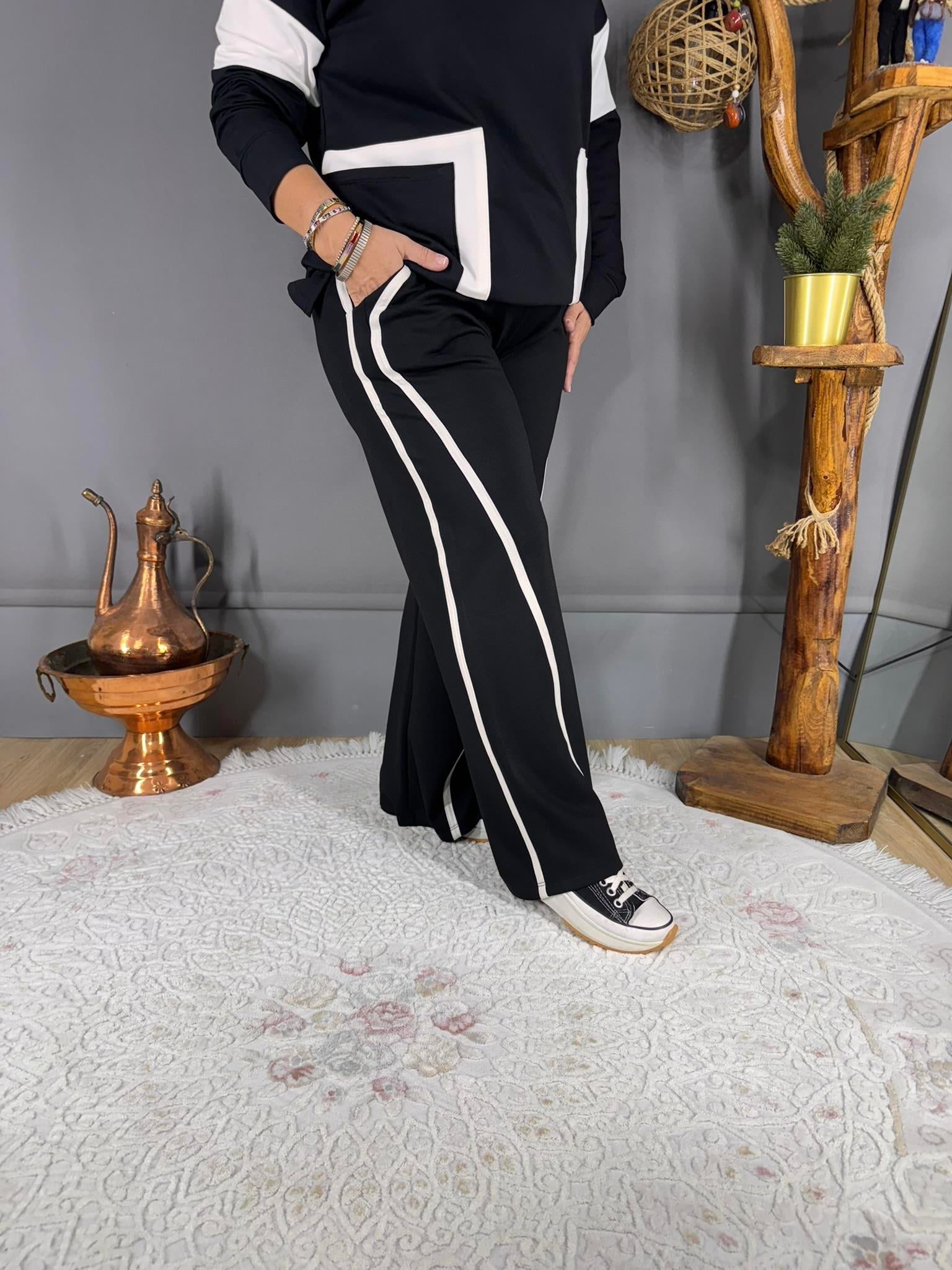 EYZ699 SİYAH ŞERİT DETAYLI EŞOFMAN ALTI