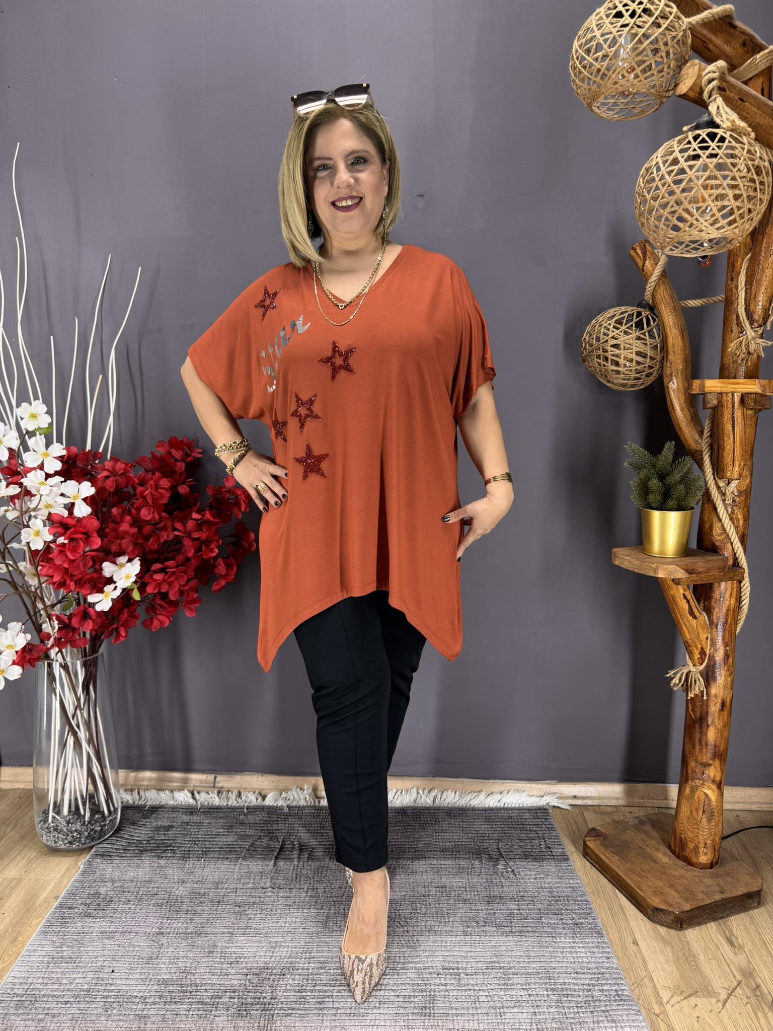 EYZ826 KREMİT RENK STAR YILDIZ TAŞLI PENYE ASİMETRİK TUNİK