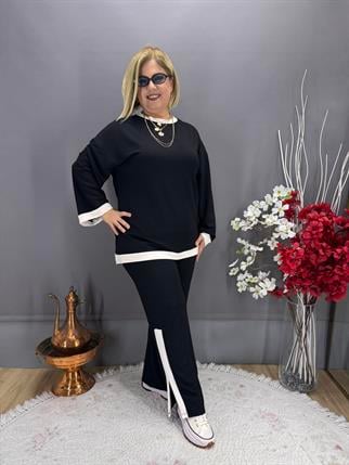 EYZ774 SİYAH YIRTMAÇLI BEYAZ ŞERİTLİ EŞOFMAN TAKIM 