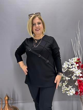 EYZ777 SİYAH SİM VE HALKA AKSESUARLI PENYE BLUZ