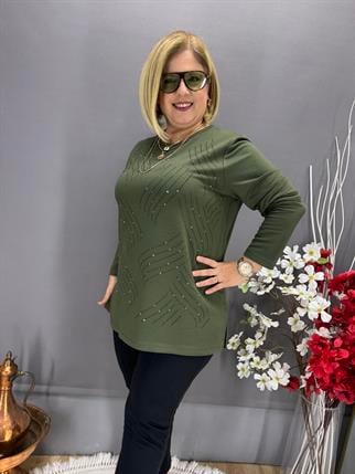 EYZ780 YEŞLİ DALGALI TAŞLI PENYE BLUZ