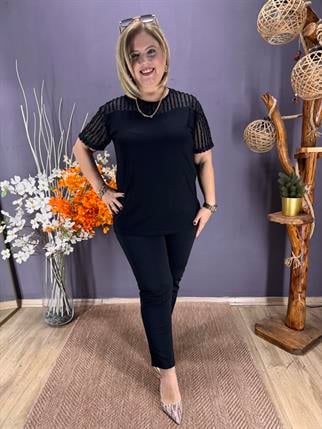 EYZ854 SİYAH OMUZ SİMLİ TÜLLÜ BLUZ