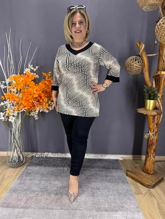 EYZ866 SİYAH BEYAZ PUANTİYELİ PENYE BLUZ