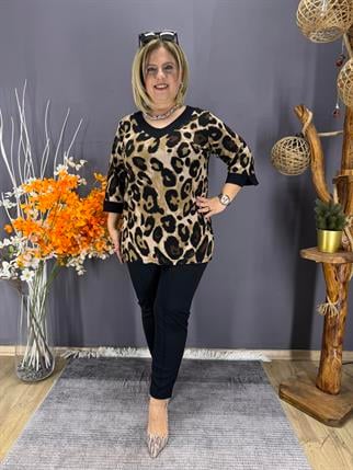 EYZ867 SİYAH LEOPAR DESENLİ PENYE BLUZ