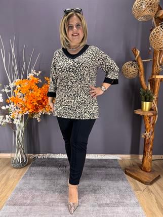 EYZ868 SİYAH KREM KIRÇILLI BASKLI PENYE BLUZ