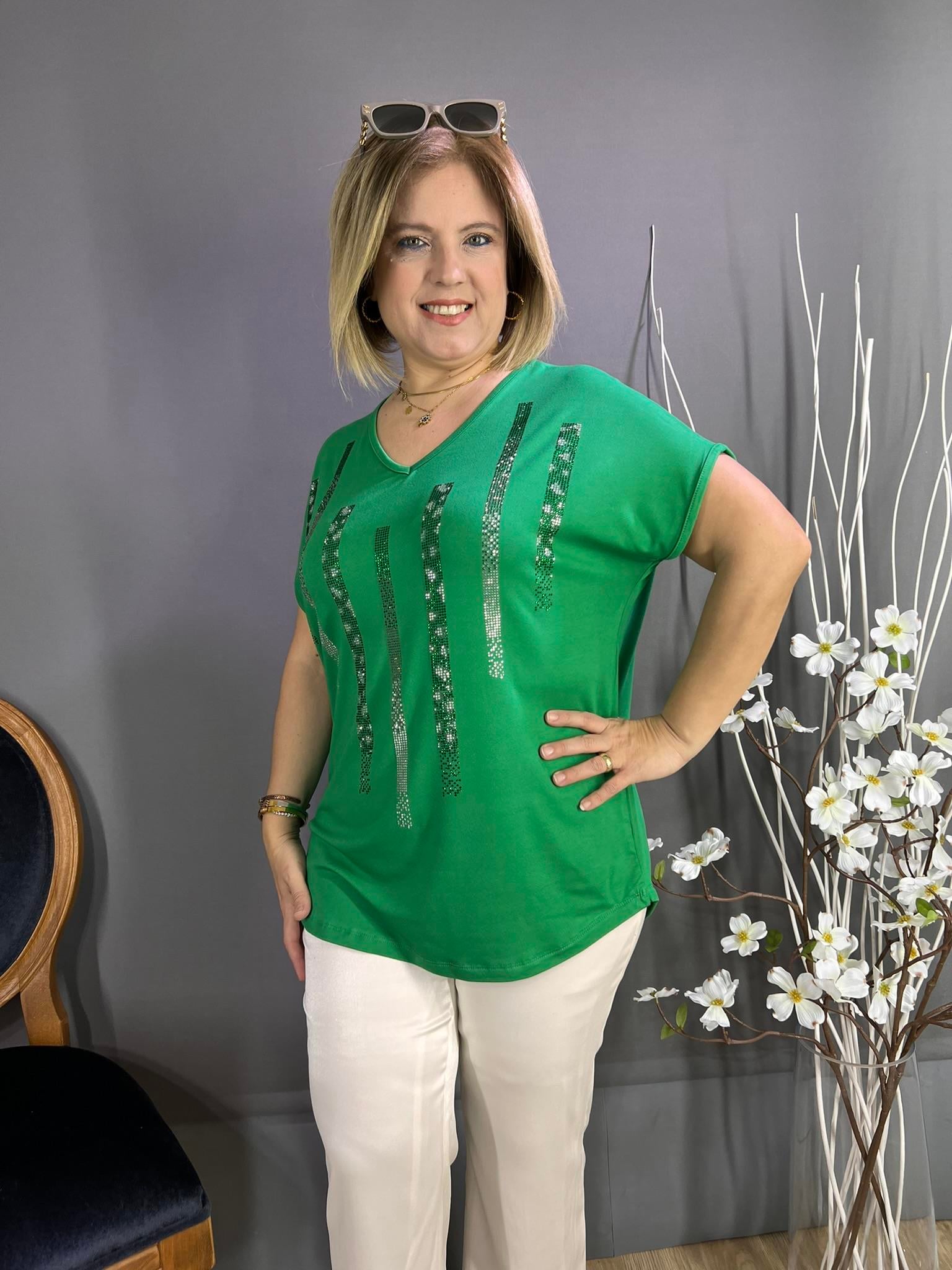 EYZ227 YEŞİL SULU TAŞLI BLUZ