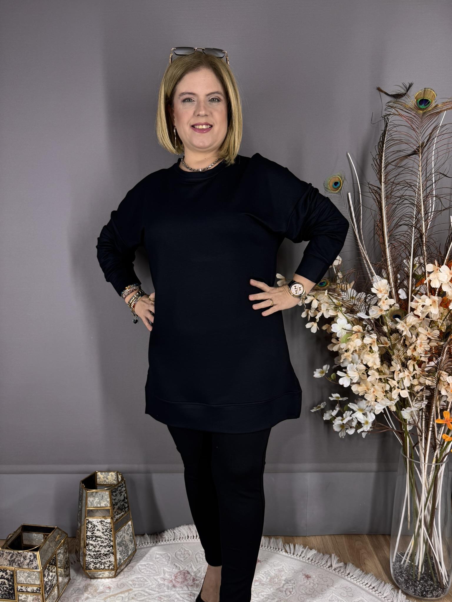 EYZ452 SİYAH OYSHO KUMAŞ TUNİK