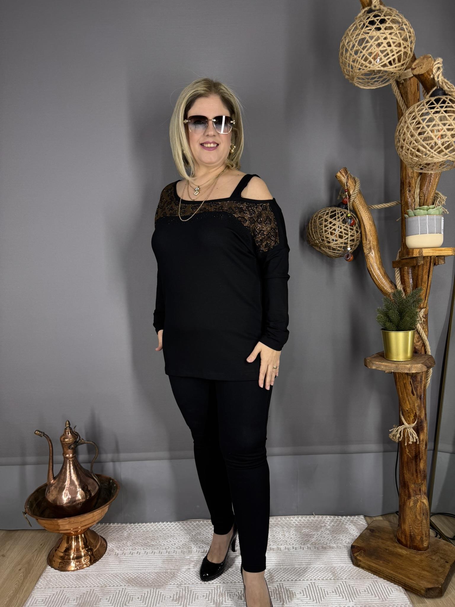 EYZ477 SİYAH TEK OMUZ ASKILI DANTEL DETAYLI İNCE TRİKO BLUZ