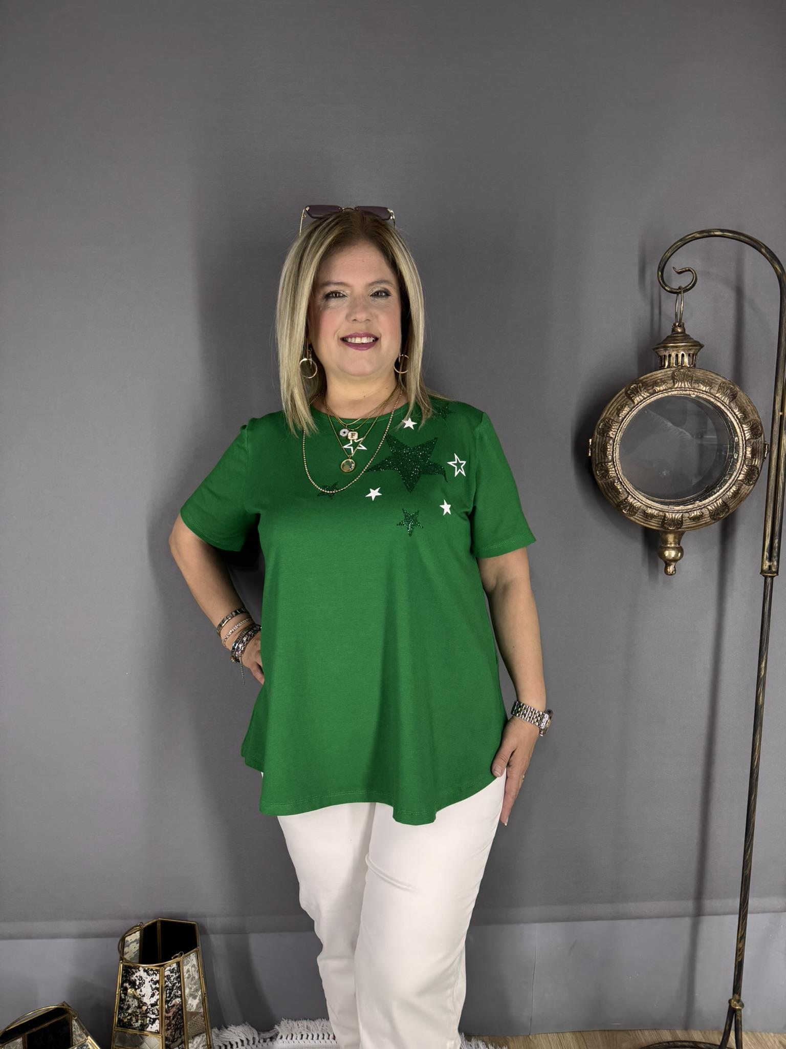 EYZ527 YEŞİL BİSİKLET YAKA YILDIZ BASKILI BLUZ