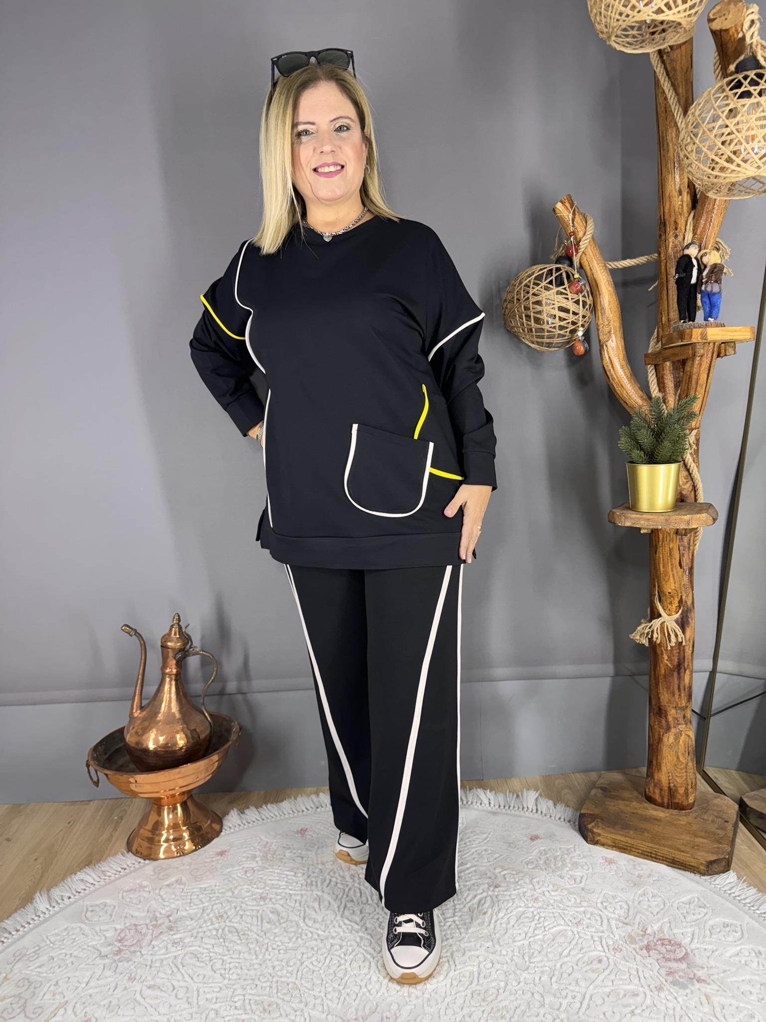 EYZ701 SİYAH İNCE ŞERİT DETAYLI SWEATSHİRT