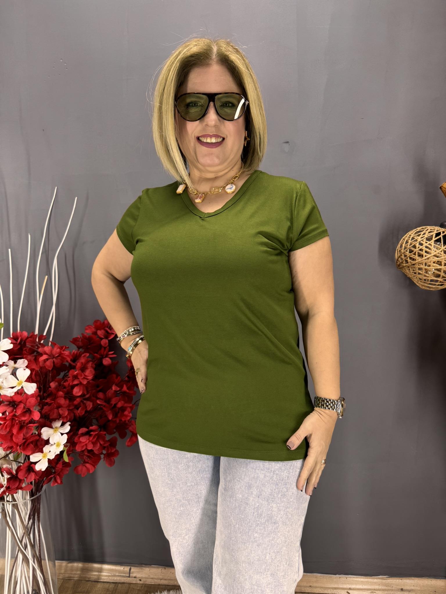 EYZ794 YEŞİL  V YAKA BASİC PENYE  BLUZ