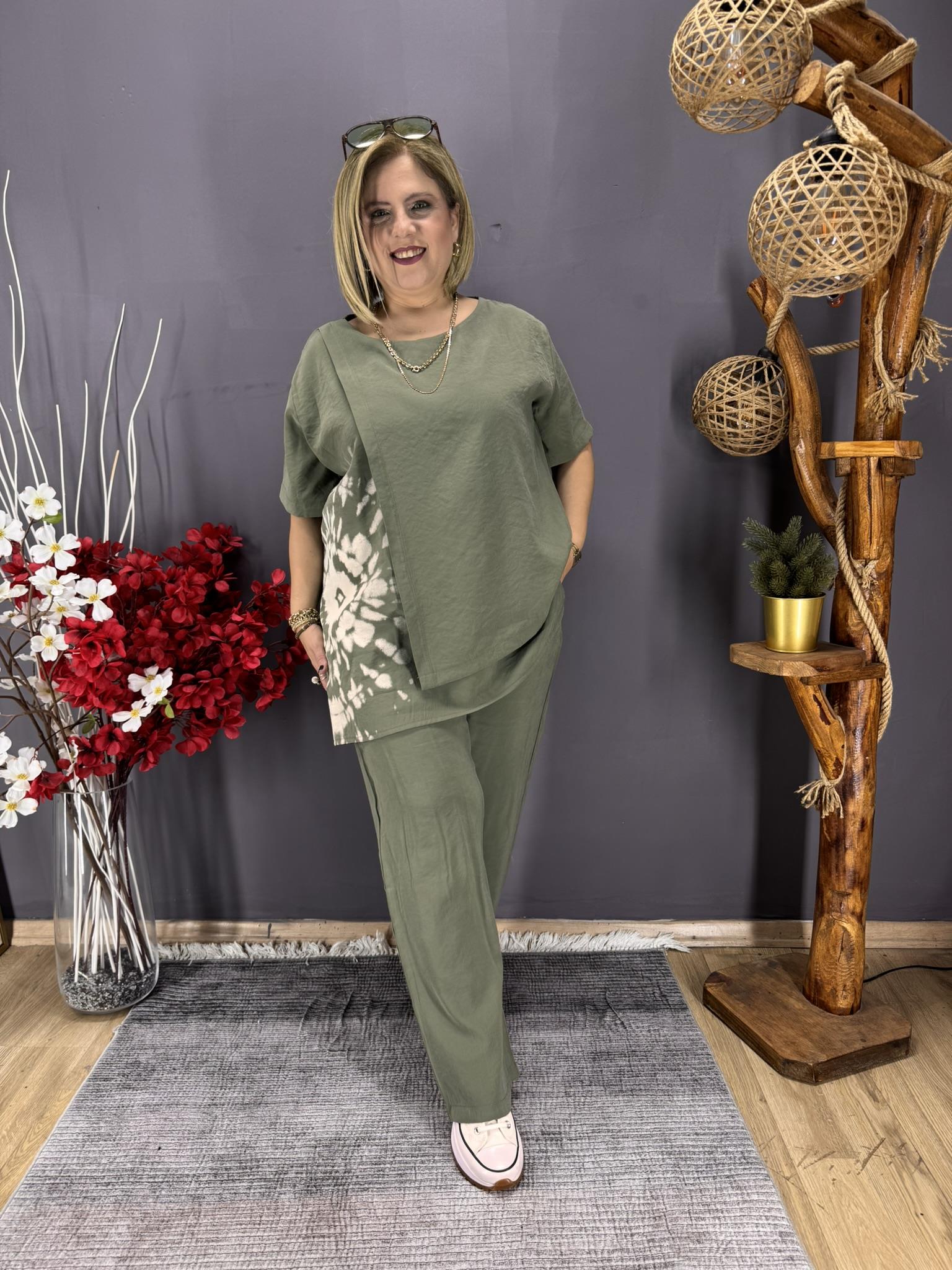 EYZ830 YEŞİL BATİK BASKI İTHAL KUMAŞ EŞOFMAN TAKIM