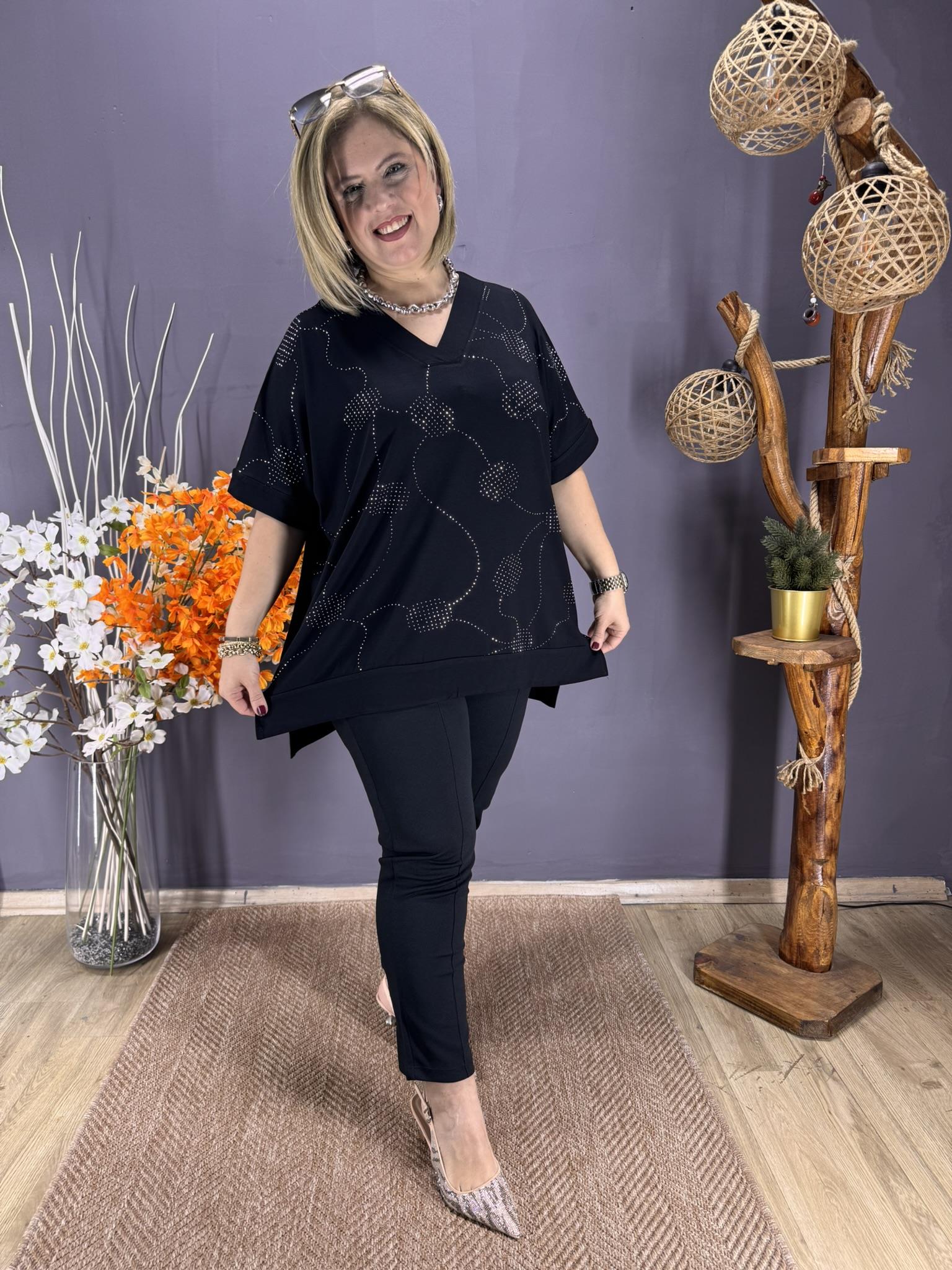 EYZ848 SİYAH PETEK TAŞLI PENYE TUNİK