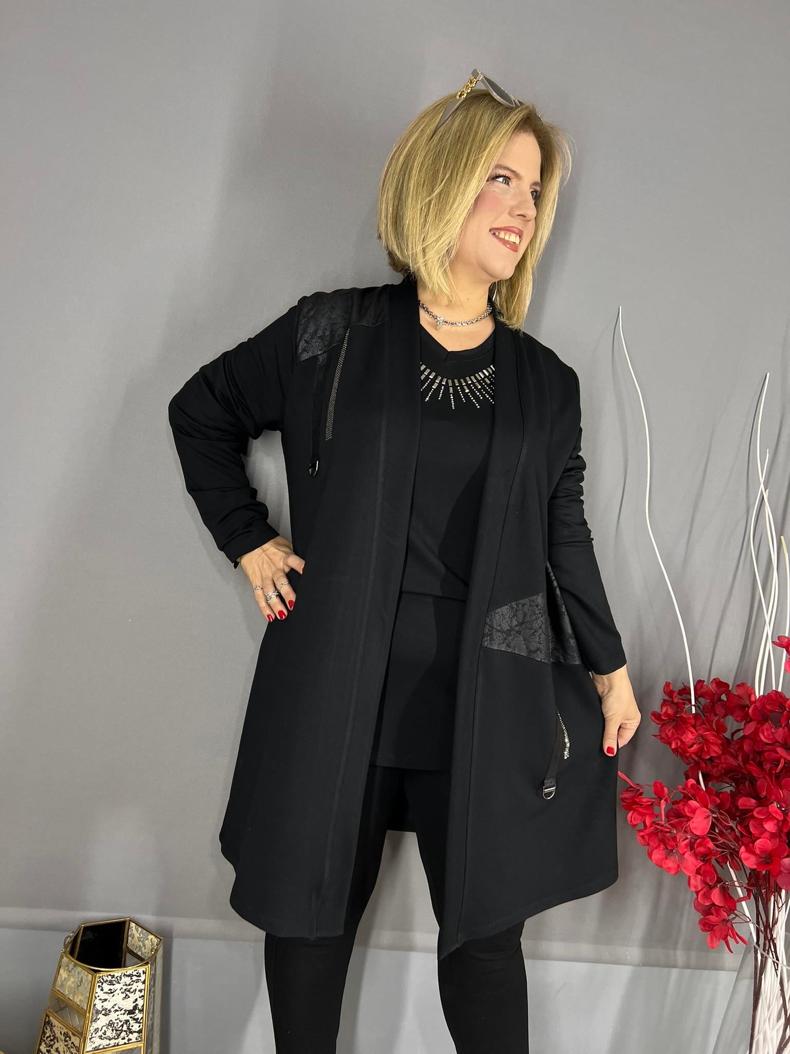 SİYAH DERİLİ TAŞLI ÇEKET