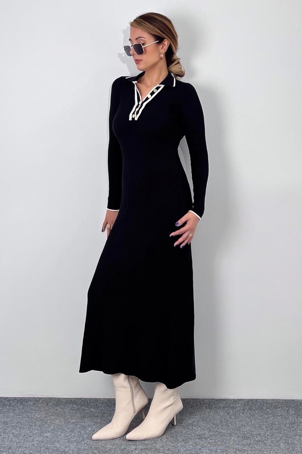 Alya Kadın Polo Yaka Triko Uzun Elbise