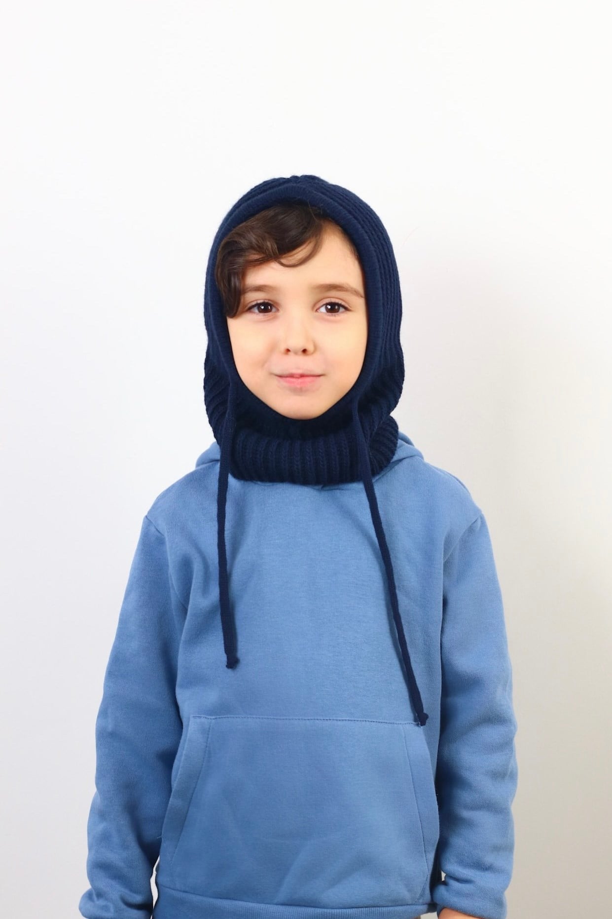 Çocuk İpli Lacivert Balaclava Triko Bere / Başlık