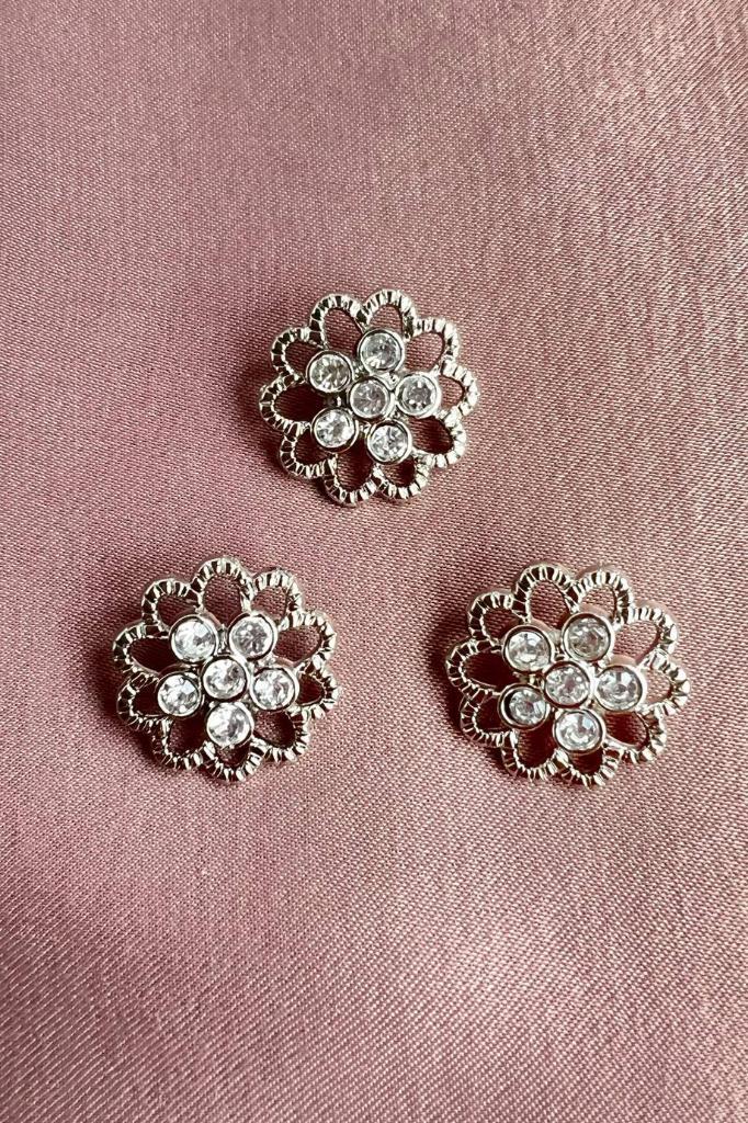 Flower 3'lü Set Metal Taşlı Düğme 2,1 cm