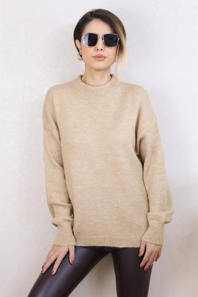 Kadın Camel Oversize Basic Kazak