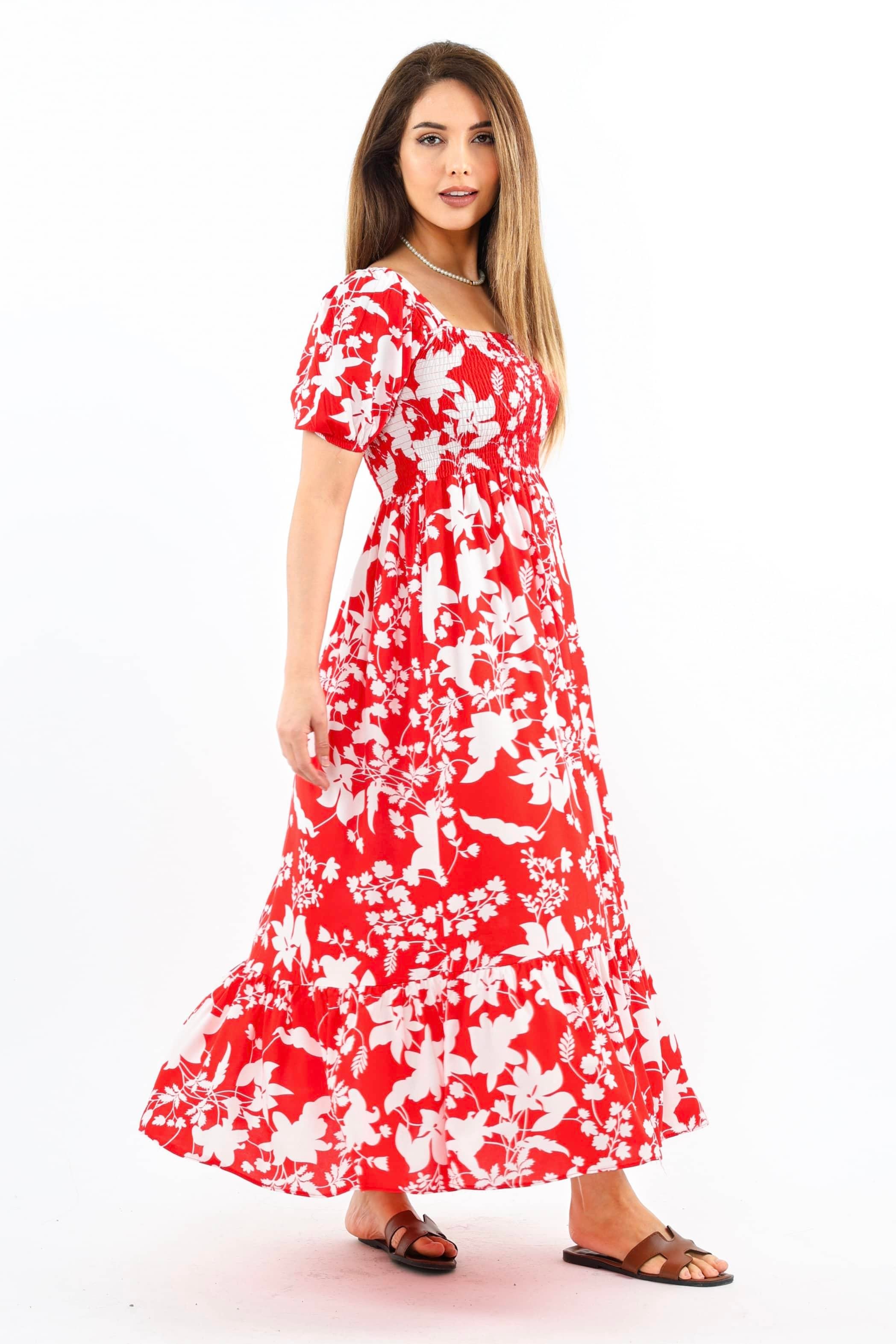 Kadın Positano Kırmızı Gipeli Viskon Uzun Elbise