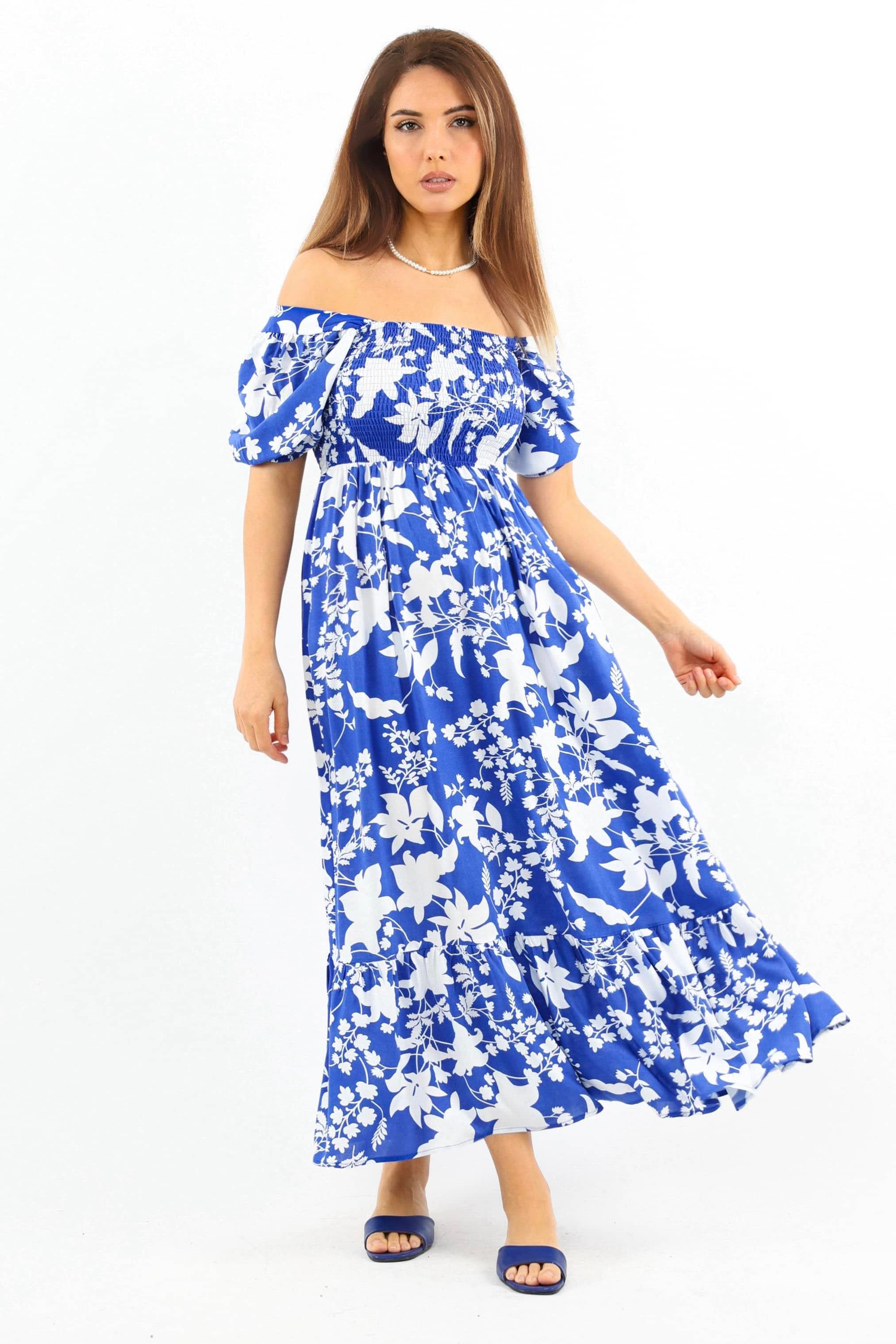 Kadın Positano Mavi Gipeli Viskon Uzun Elbise