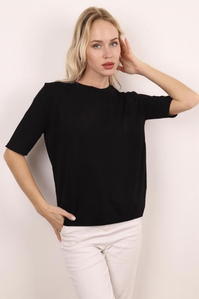 Kadın Siyah Premium Doku Viscose Kazak