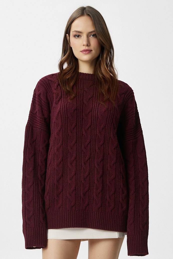 Kadın Stella Yumuşak Oversize Bordo Triko Kazak