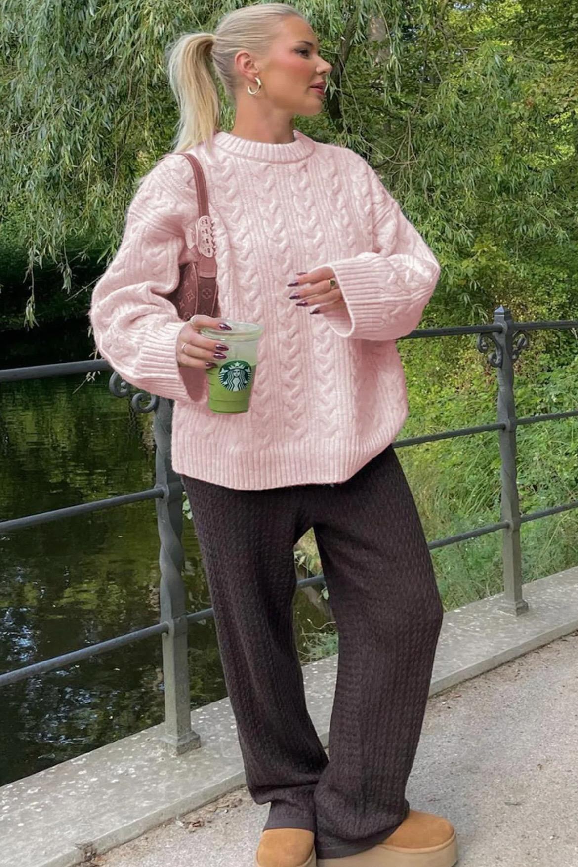 Kadın Stella Yumuşak Oversize Pembe Triko Kazak