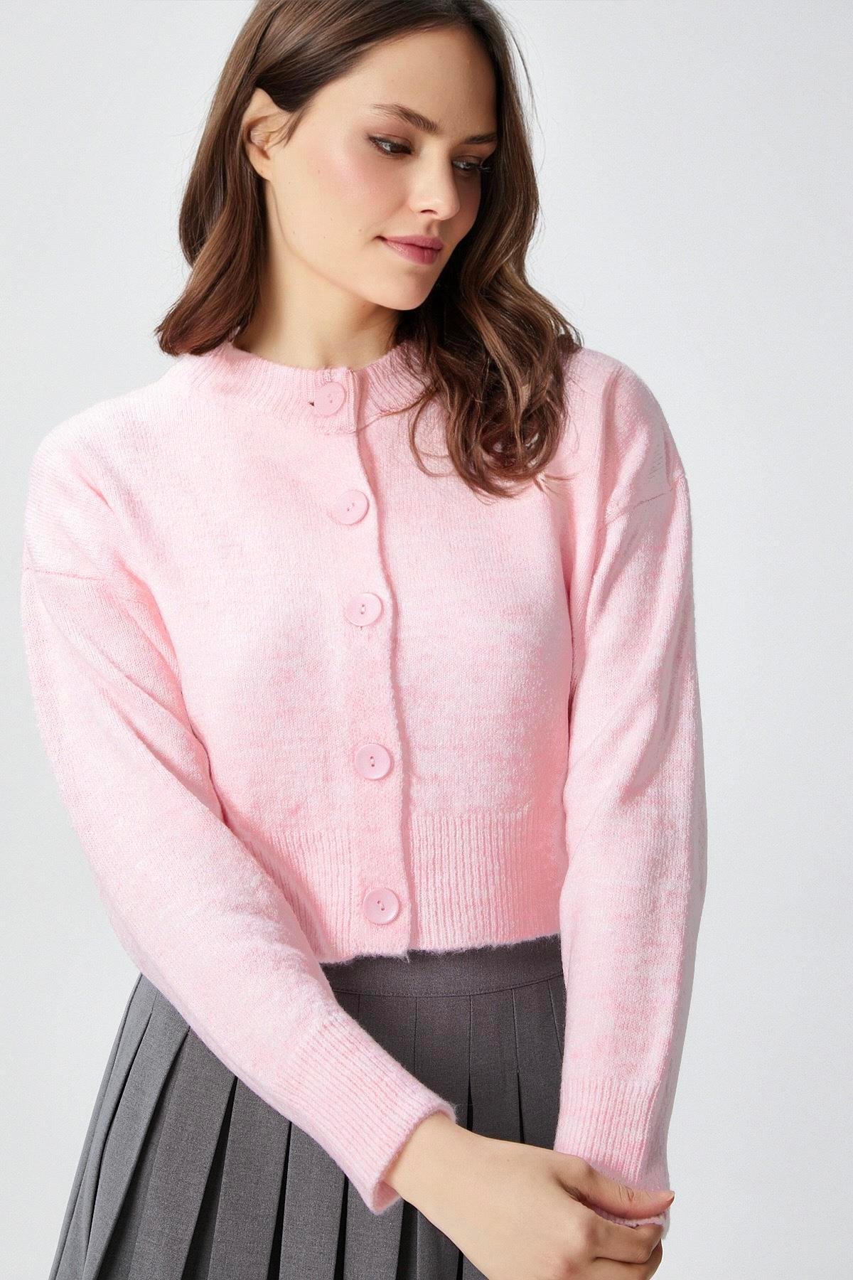 Kadın Tilia Crop Pembe Örgü Hırka