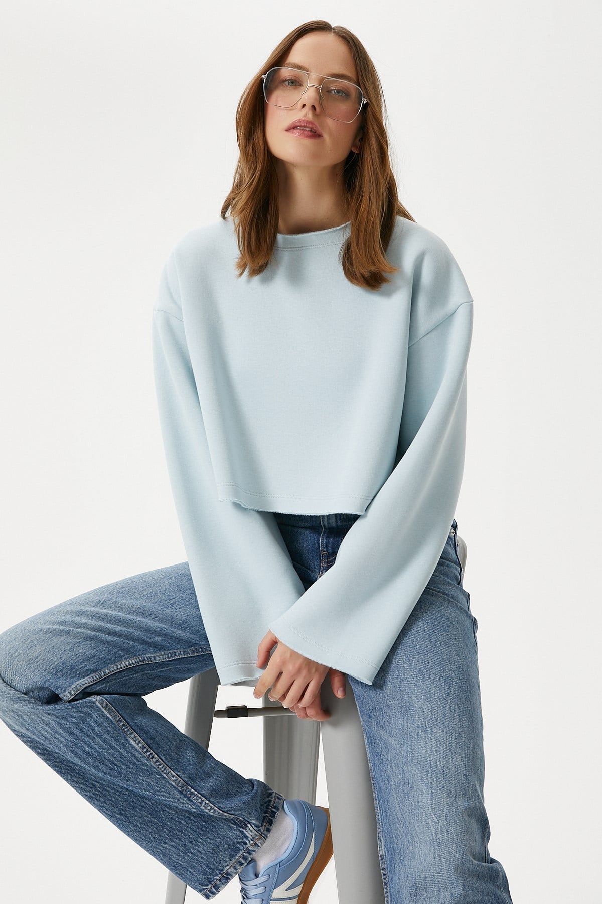 Kadın Vegas Mavi Şardonlu Crop Sweatshirt