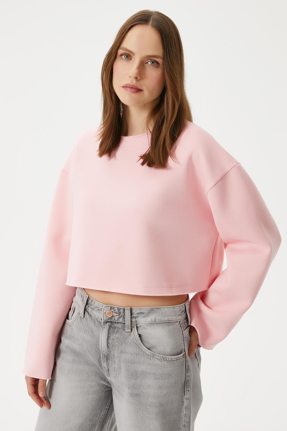 Kadın Vegas Pembe Şardonlu Crop Sweatshirt