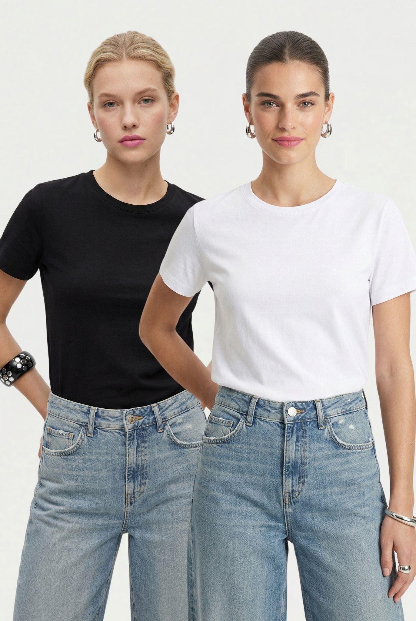 Kadın Vicky Basic Siyah ve Beyaz 2'li T-Shirt