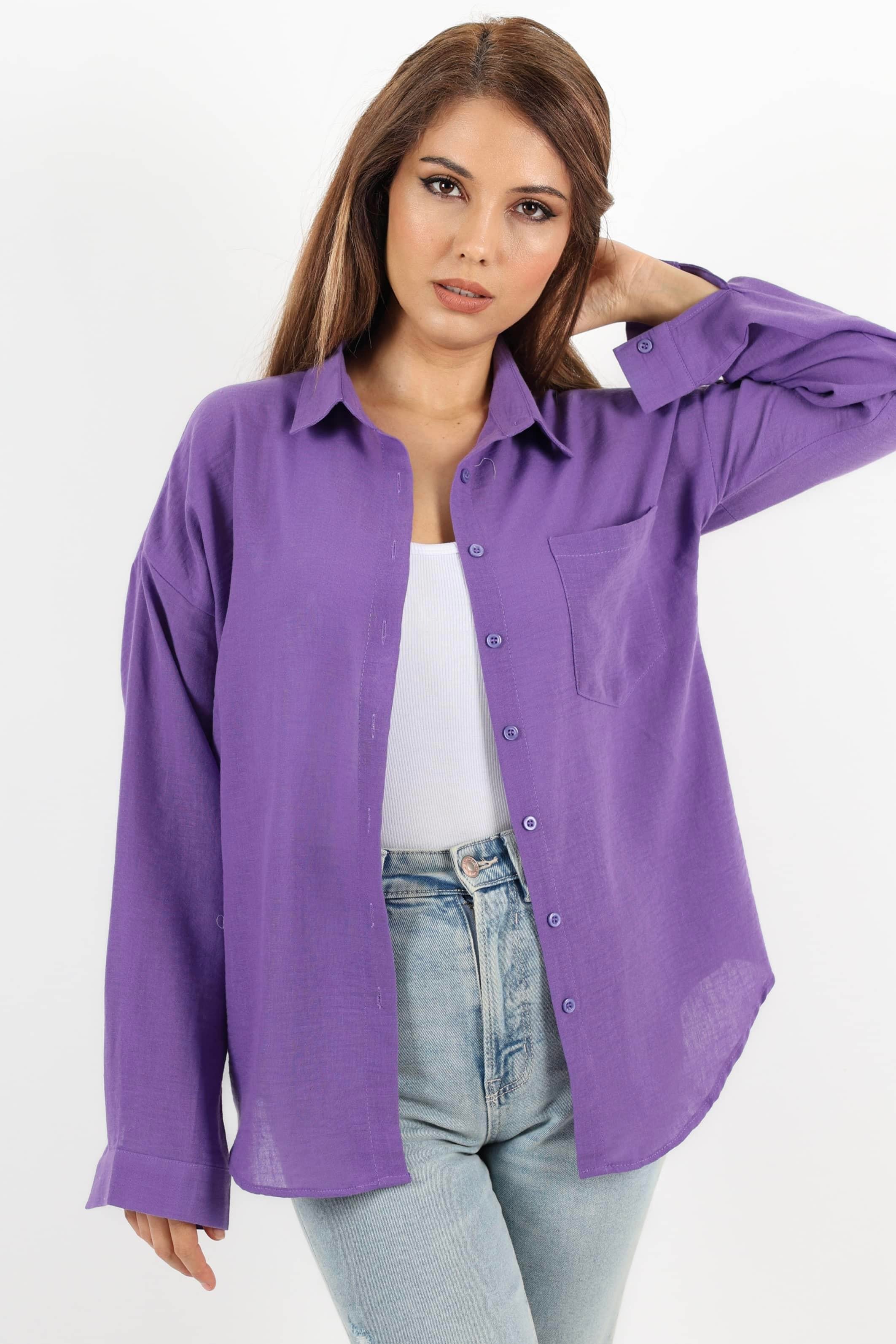 Kadın Well Mor Keten Gömlek