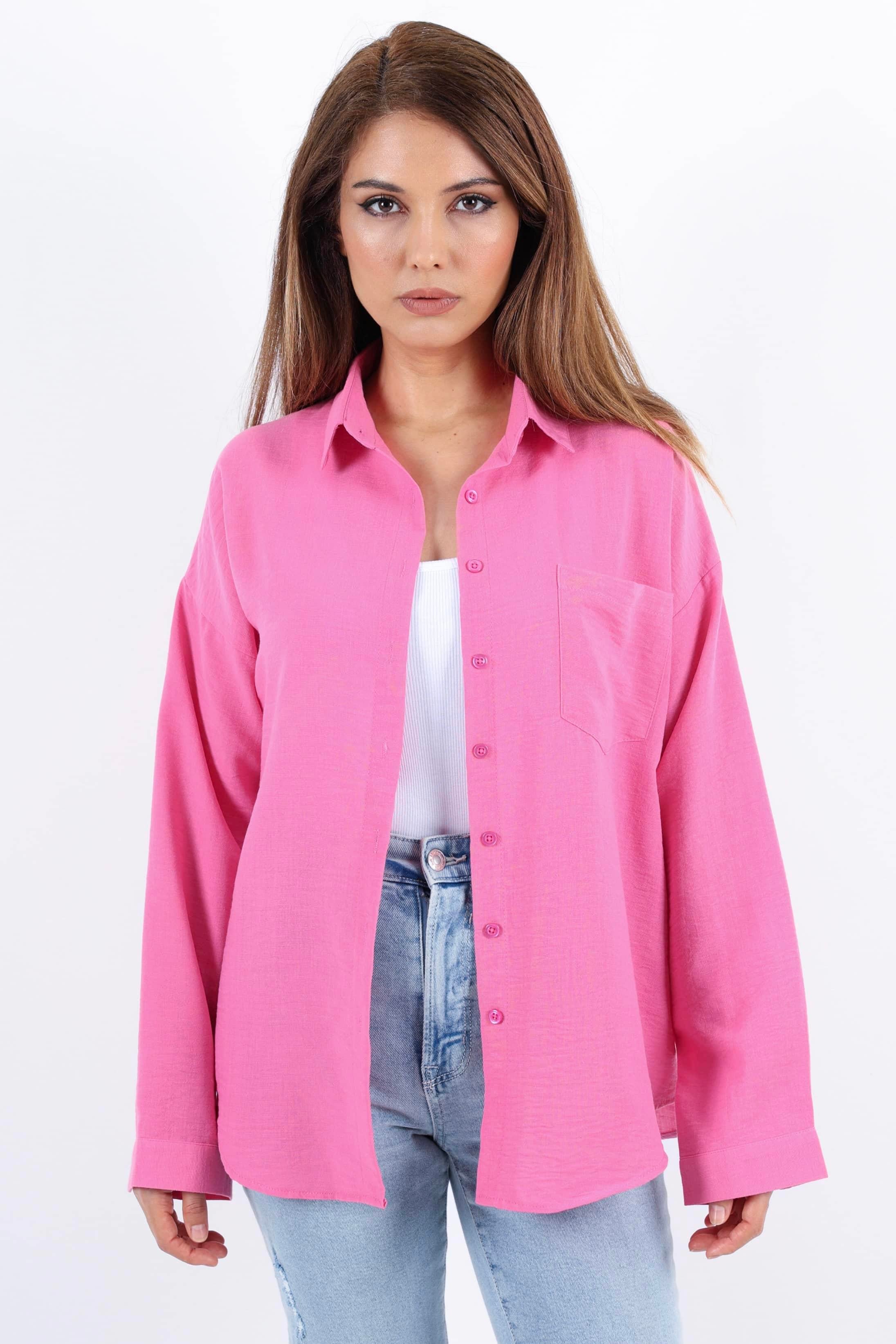 Kadın Well Pembe Keten Gömlek