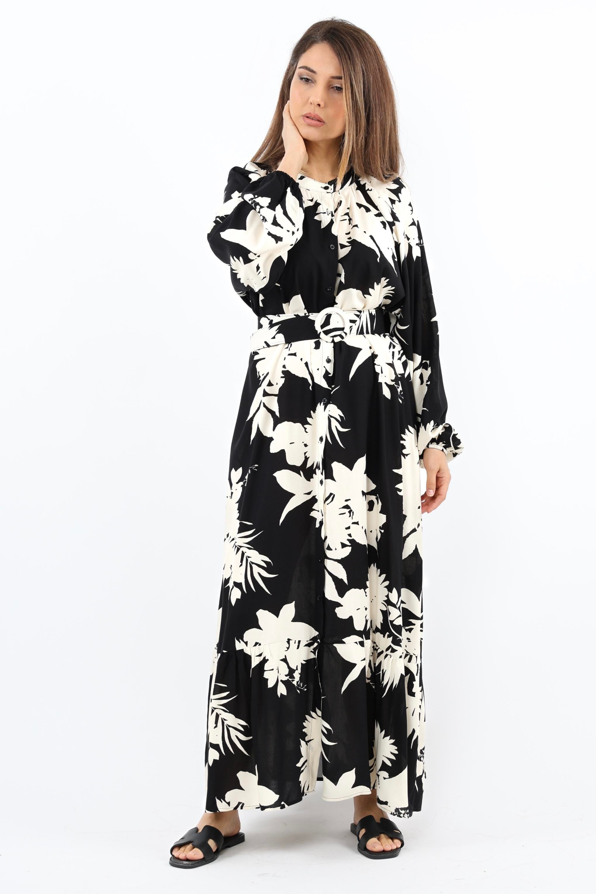 Prive Kadın Melisa %100 Viskon Kemerli Siyah Uzun Elbise