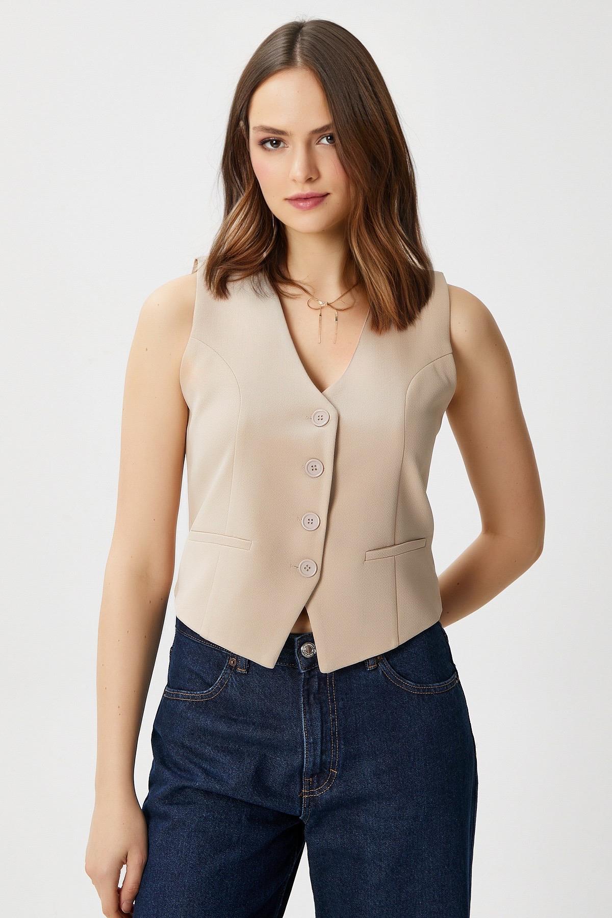 Ritnice Kadın Milena Astarlı  Açık Bej Yelek