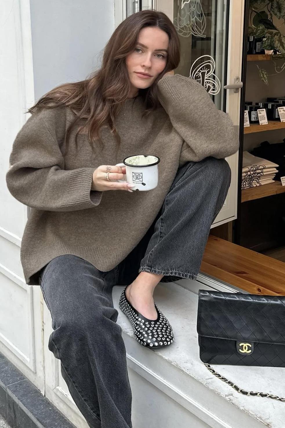 Ritnice Pntrst Vizon Bisiklet Yaka Oversize Triko Kazak