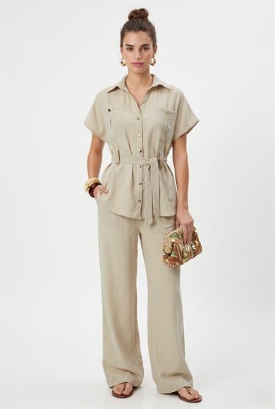 Kadın Bret Gömlek Pantolon Dokuma Açık Çağla Yeşili Alt Üst Takım