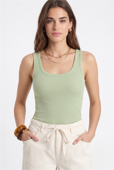 Kadın Cotton Premium Doku Açık Çağla Pamuklu Basic Fitilli Atlet
