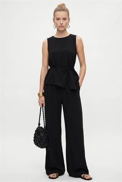 Kadın Joe Asimetrik Bluz Pantolon Dokuma Siyah Alt Üst Takım
